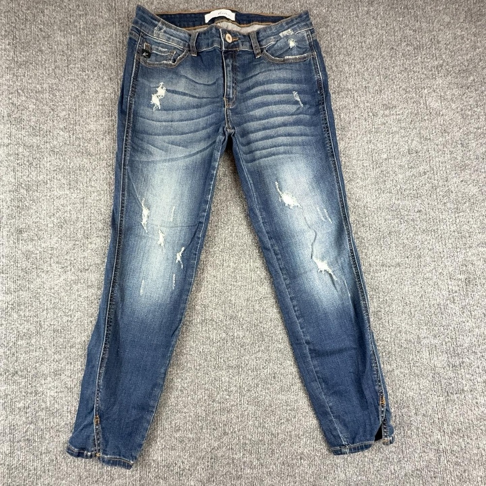 KanCan Jeans Juniors 11/29 Medium Wash Blue Mid Rise Distressed Skinny KC8086